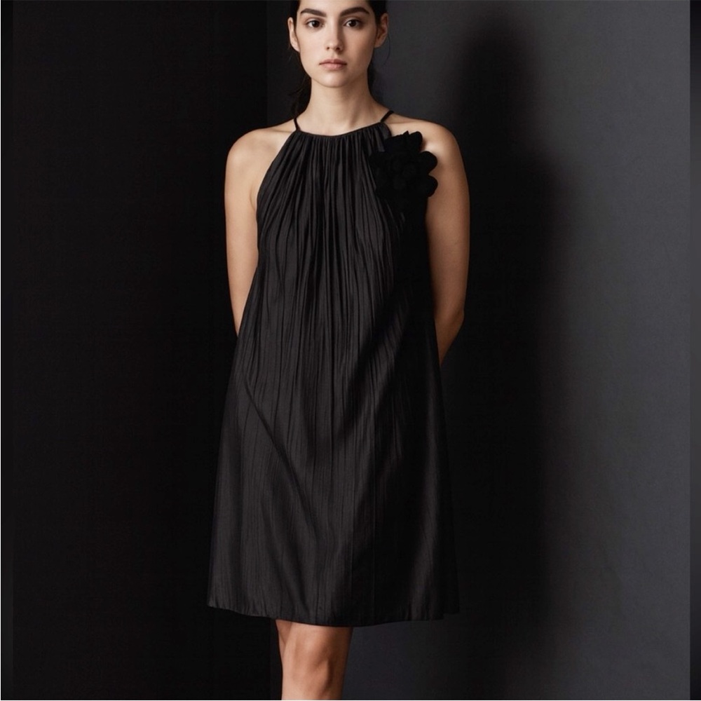Anthropologie Girls From Savoy Branch Flower Black Gray Silk Midi Holiday Dress